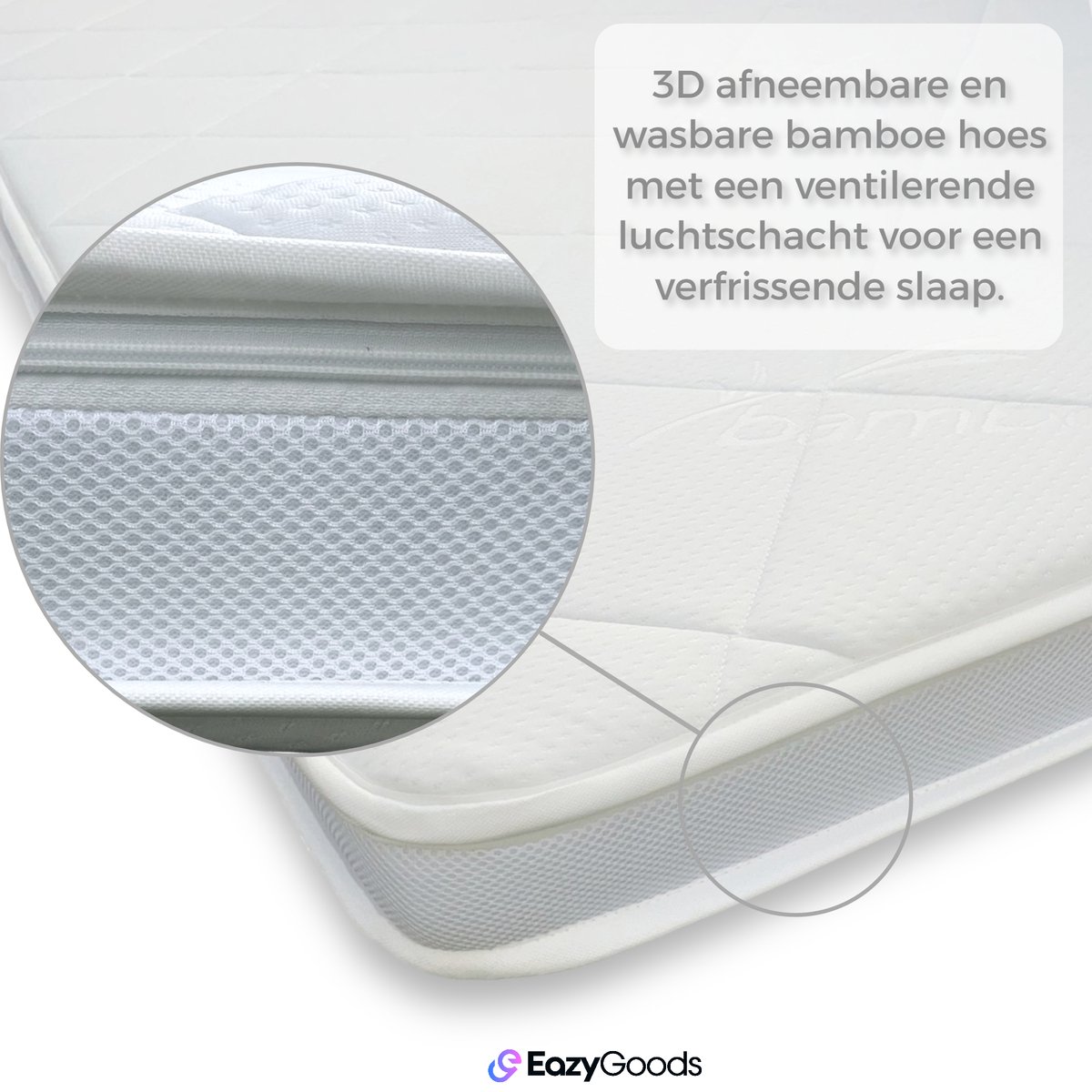 EazyGoods - Koudschuim topper matras 160 x 200 x11 cm - 3D Luxe wasbare bamboe hoes - topdekmatras