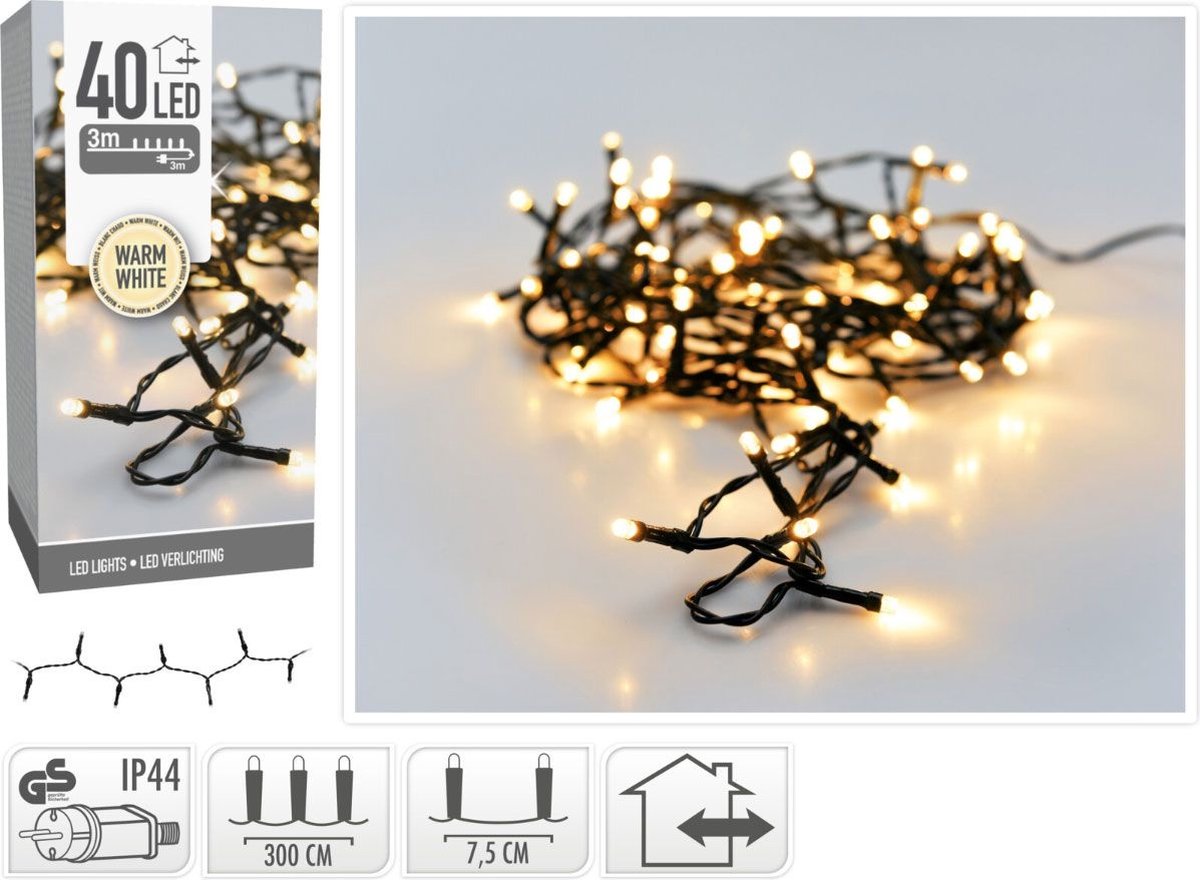 Bol.com Kerstverlichting lichtsnoer - 40 led lampjes - warm wit - 300 cm - kerstlampjes aanbieding