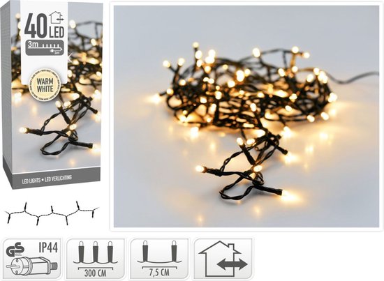 Kerstverlichting lichtsnoer - 40 led lampjes - warm wit - 300 cm - kerstlampjes