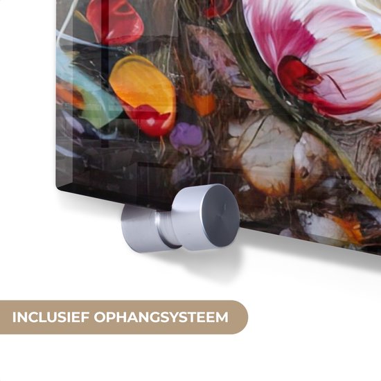 Peinture sur verre fleurs - Art - Nature - Peinture à l'huile - Photo sur verre - Décoration de chambre - Peintures sur verre - Tableaux de salon - 30x40 cm - Plaque de verre - Décoration murale - Décoration murale - Chambre