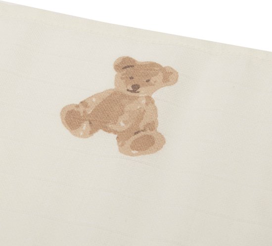 Witte hydrofiele doek met een bruine teddybeer print.
