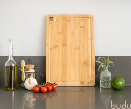 Budu Snijplank Bamboe met Sapgeul - Snijplank Hout - Houten Snijplanken - Snijplank Cadeau - 37 x 25 cm