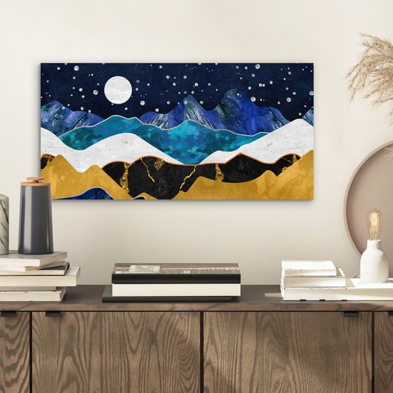 Décoration murale Métal - Peinture Aluminium Industriel - Nuit - Or - Marbre - Abstrait - Paysage - Berg - 40x20 cm - Dibond - Photo sur aluminium - Décoration murale industrielle - Pour le salon/chambre