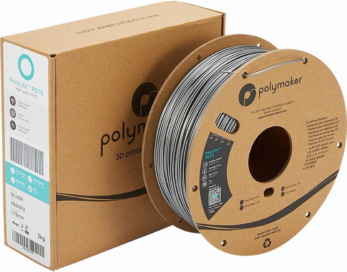 Polymaker PB01012 Filament PETG Hittebestendig, Hoge treksterkte 1.75 mm 1000 g Zilver PolyLite™ 1 stuk(s)