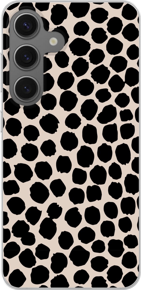Telefoonhoesje Geschikt voor Samsung Galaxy S25 hoesje - Stippen - Zwart - Beige - Siliconen Telefoonhoesje Telefoonhoesje