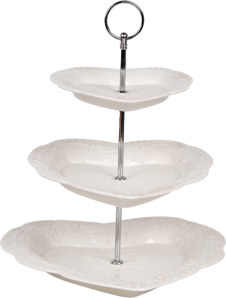 Clayre & Eef Etagère 3 laags Ø 26x31 cm Wit Keramiek