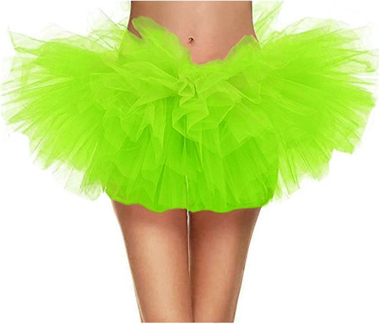 Jupe courte en tulle vert citron KIMU - Taille L XL XXL - Rok jupon verte pour femme - Jupe en tulle pour Ballet Lac des cygnes Grenouille Fée Caméléon Carnaval