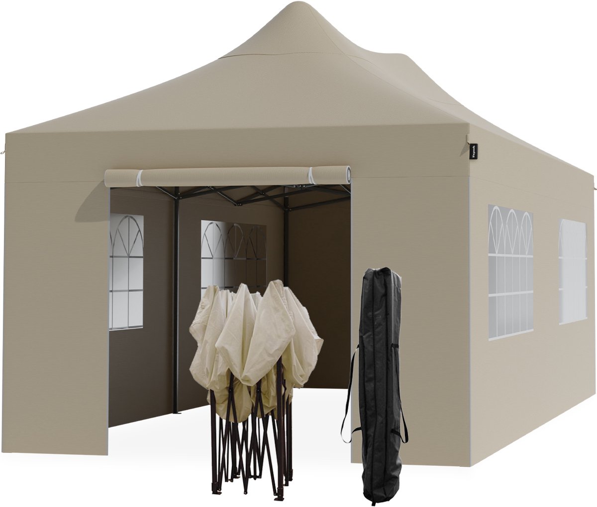 Bol.com LifeGoods Partytent - Paviljoen - 3x6 m - Zijwanden - Easy Up - Opvouwbaar - Waterdicht - Draagtas met Wieltjes - Beige aanbieding