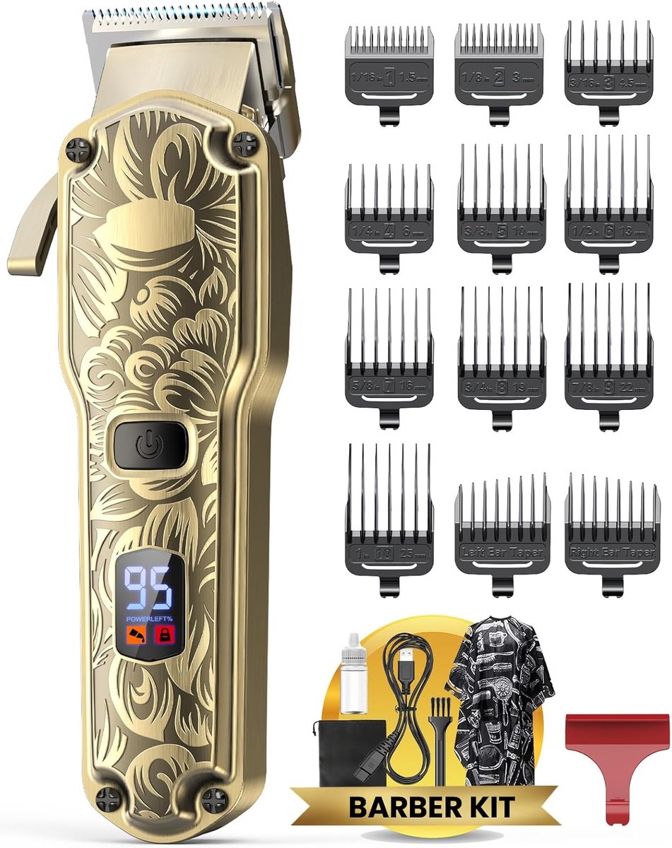 Professionele Draadloze Tondeuse voor Heren met LED-Display - Waterdichte Haar- en Baardtrimmer