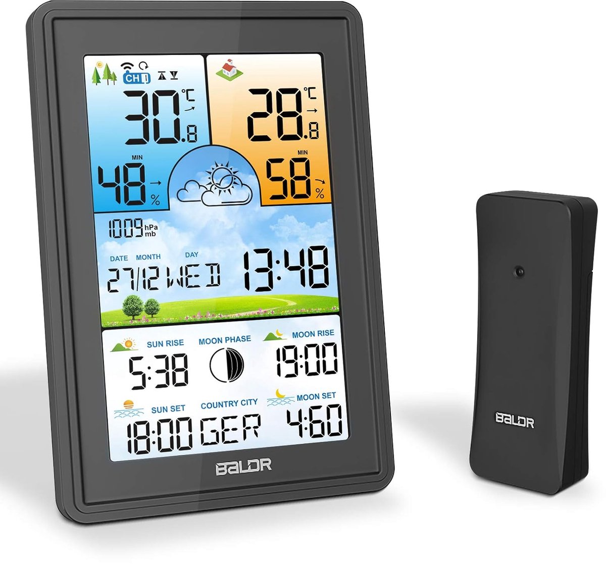 Draadloos Weerstation met Buitensensor en Kleurendisplay - Multifunctioneel Thermometer, Hygrometer en Weersvoorspelling
