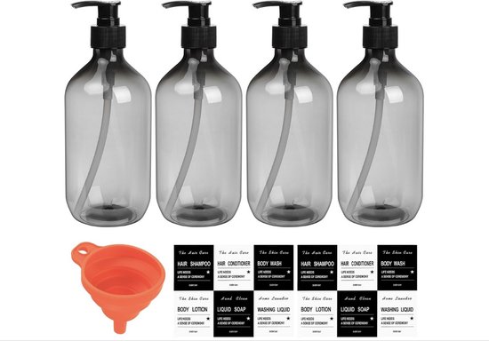 Distributeur de Shampooing - Flacon à pompe - Distributeur de lotion en plastique - Savon pour les mains - 4 pièces