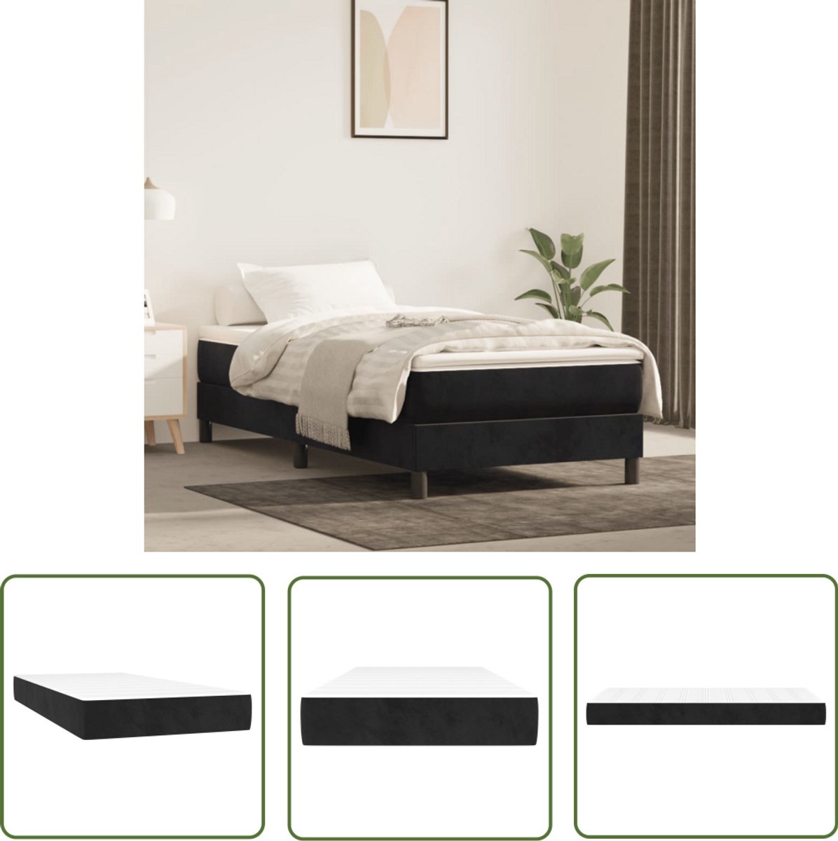 vidaXL Matras - Pocketveringmatras - Pocketveringmatras 120x190x20 cm fluweel zwart - Fluweel - Zachte Matras - Pocketveren