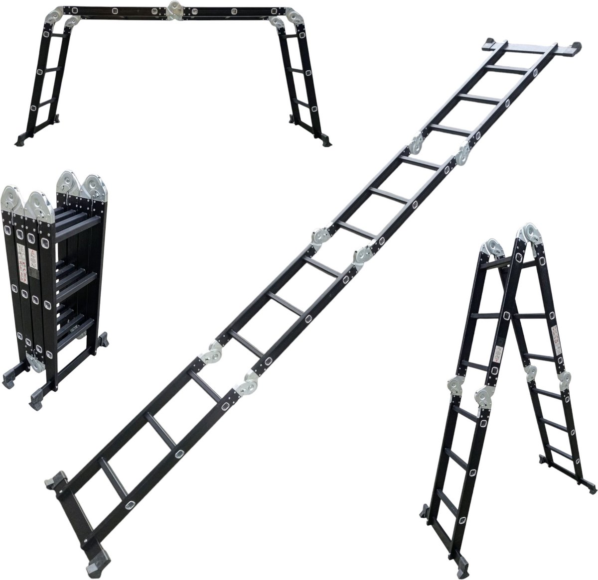 SCT - Ladder - 4x3 Multi Vouwladder - telescoopladder - Zwart – foto 5