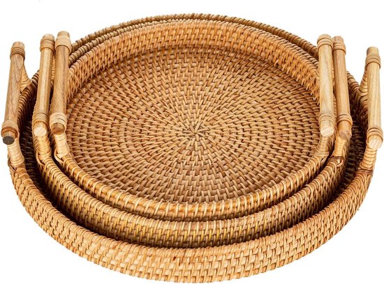 SLHEQING Rotan dienblad met handgrepen, handgeweven rieten