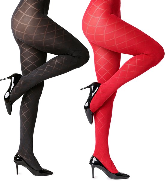 Merry Style Dames Panty 2 Pack - 60 DEN- 3D-technologie - Polyamide – Zwart/Rood – L - MS-GB-328-2B