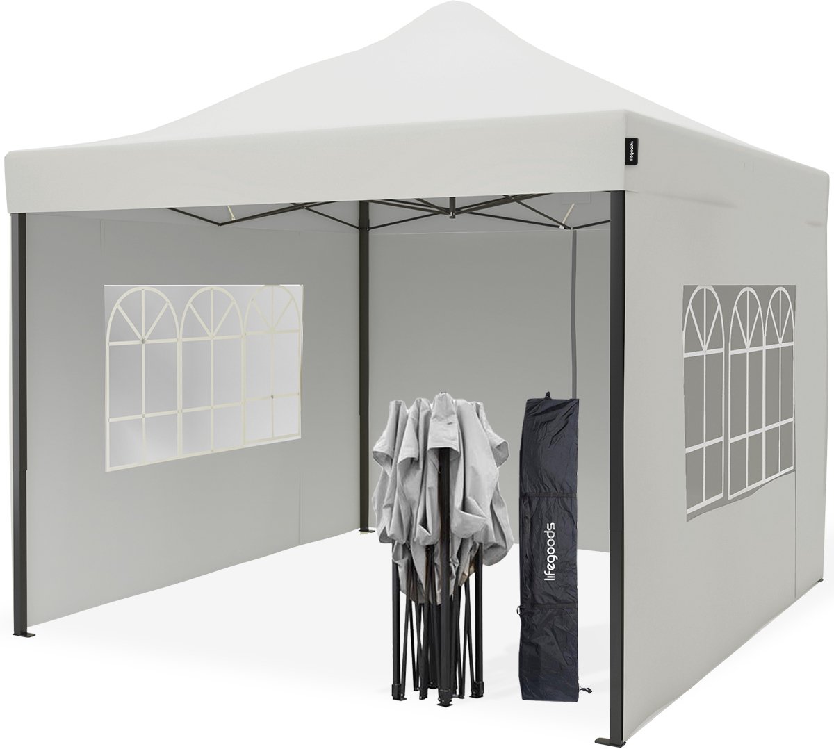 Bol.com LifeGoods Partytent - 3x3 m - Zijwanden - Easy Up - Paviljoen - Opvouwbaar - Waterdicht - Draagtas met Wieltjes - Wit aanbieding