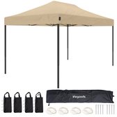 Bol.com LifeGoods Partytent - Paviljoen - 3x4.5 m - Easy Up - Opvouwbaar - Waterdicht - Draagtas met Wieltjes - Beige aanbieding