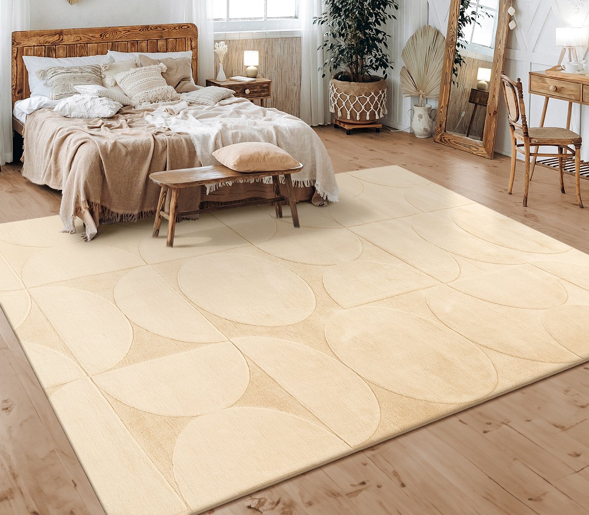 flycarpets Zacht fluffy vloerkleed - Lely Modern Beige - 160x220 cm - Laagpolig Tapijt Woonkamer / Slaapkamer / Kinderkamer