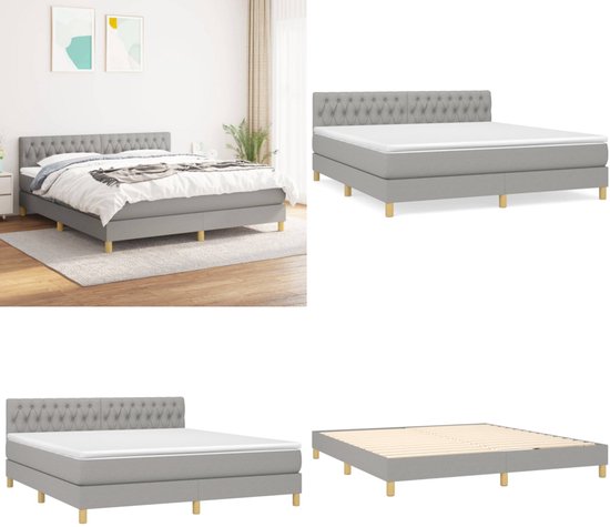 vidaXL Boxspring avec matelas Tissu Gris clair 180x200 cm - Boxspring - Sommiers - Lit - Meubles de couchage