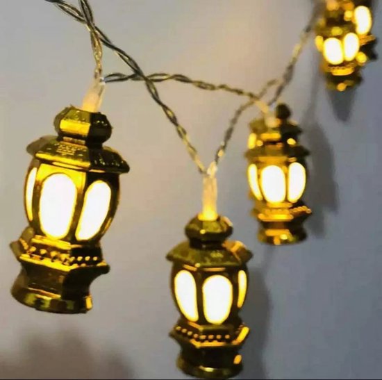Guirlande Siècle des Lumières Ramadan Borvat® – 20 lanternes dorées – 3M – Jaune chaud – Électrique