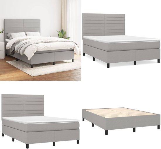 vidaXL Boxspring avec matelas Tissu Gris clair 140x200 cm - Boxspring - Sommiers - Lit - Meubles de couchage