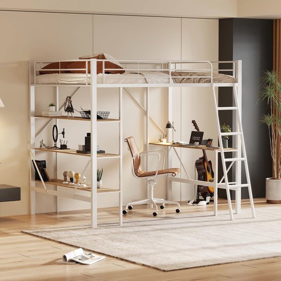 Kinderstapelbed - 2 X 90 X 200 Cm - Met Geïntegreerd Bureau En Trap Opbergvakken En Planken Mdf Wit