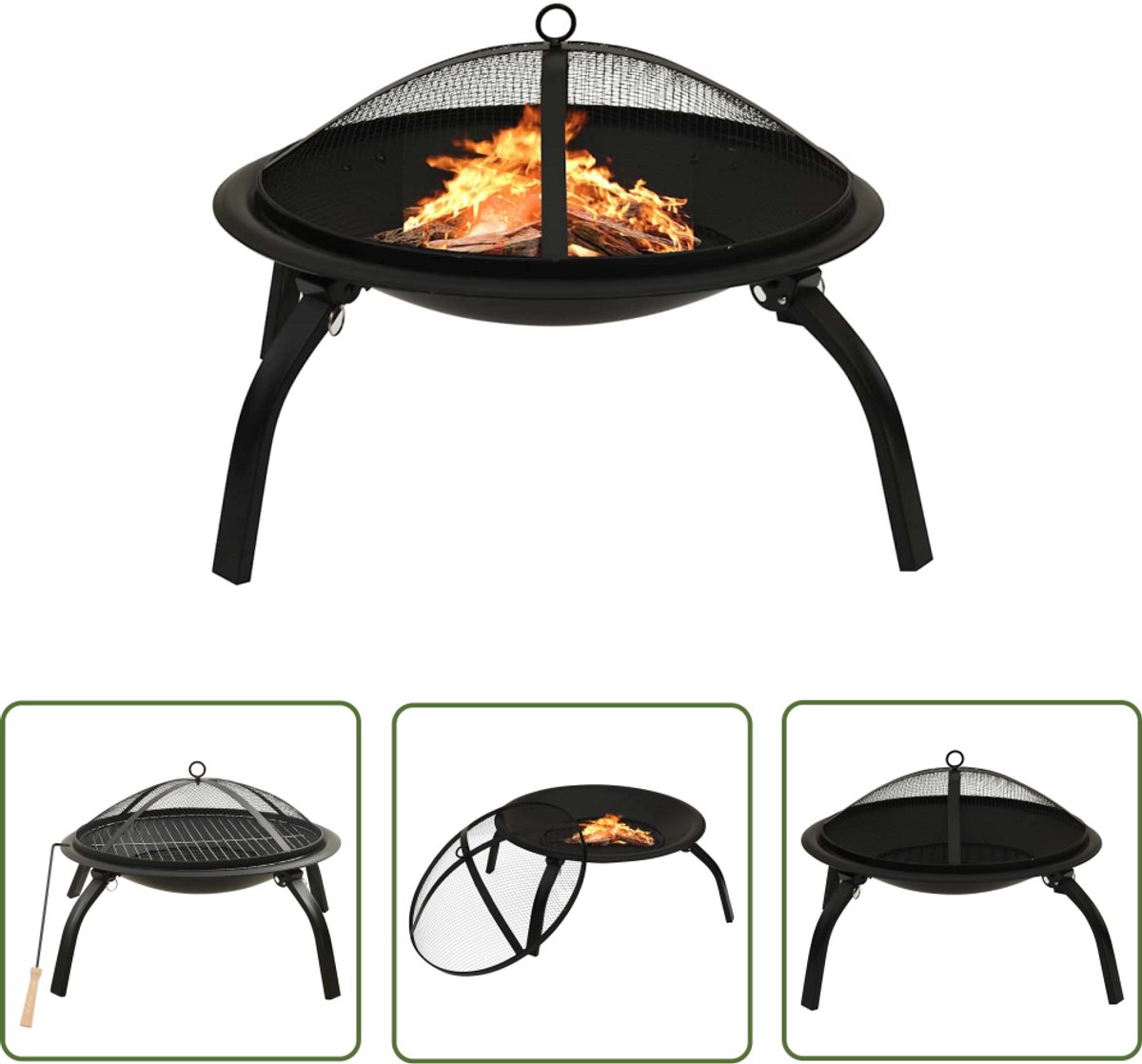 Multifunctionele vuurschaal en barbecue van staal, 56x56x49 cm, ideaal voor tuinverwarming en buitenleven.