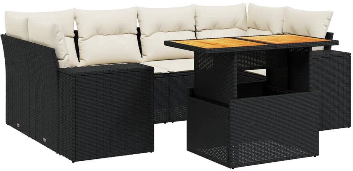 The Living Store 7-delige Loungeset met kussens poly rattan zwart - Tuin Lounge Set - Loungebank - Tuinset - Buitendining - PE-rattan