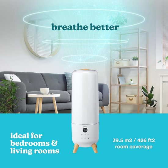 Duux Beam Mini Smart Ultrasone Luchtbevochtiger | 300ml/u | 30 m² | 3 Liter | Hygrostaat | Afstandsbediening | Filterpatroon | Luchtbevochtiger Slaapkamer | WiFi App (Wit