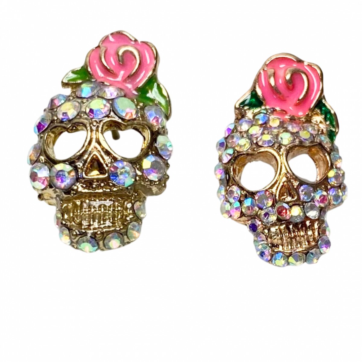 Schedel multi strass oorbellen
