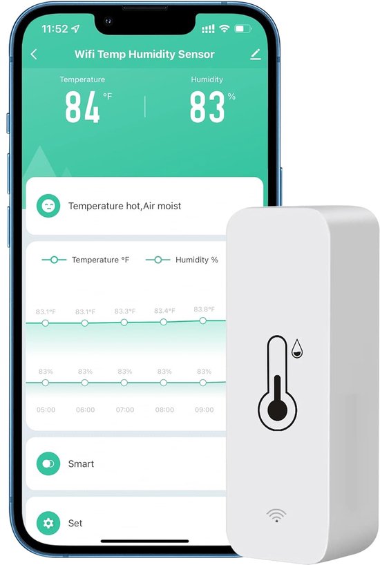 Foto: Draadloze wifi hygrometer thermometer sensor voor thuis real time temperatuur en vochtigheid monitoring