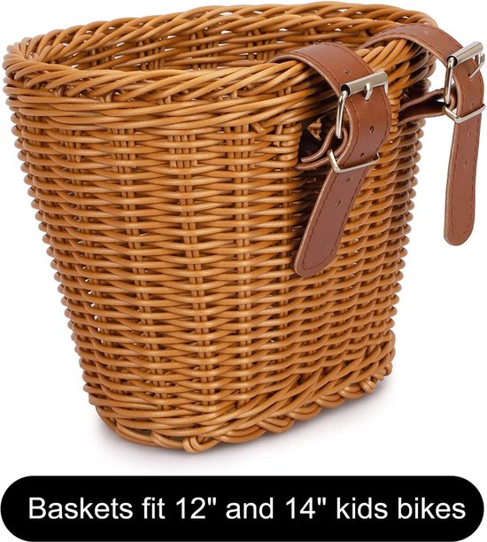 QINGYIWL Panier Velo Enfant 16 x 13 x 12,5 cm Mini Panier de vélo Tressé Amovible, Accessoires de Vélo pour Enfants pour Garçons et Filles, Marron