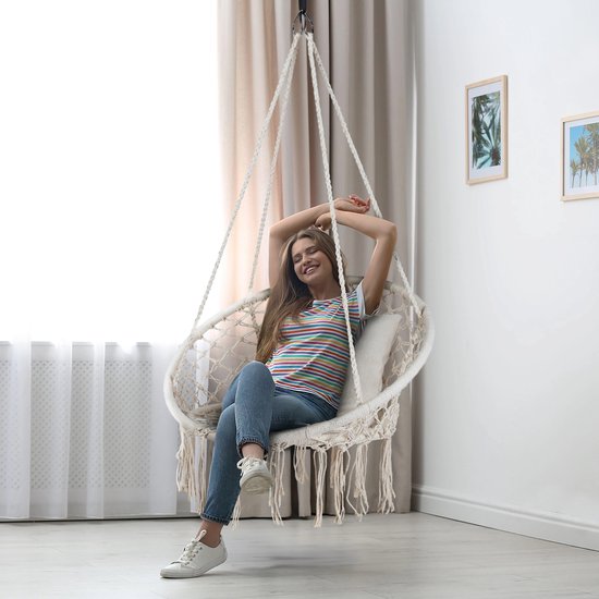 Outtec® Hangstoel XXL met Kussen - tot 150 kg - Binnen & Buiten - Hangmand, Schommel voor Tuin, Terras, Balkon - Boho