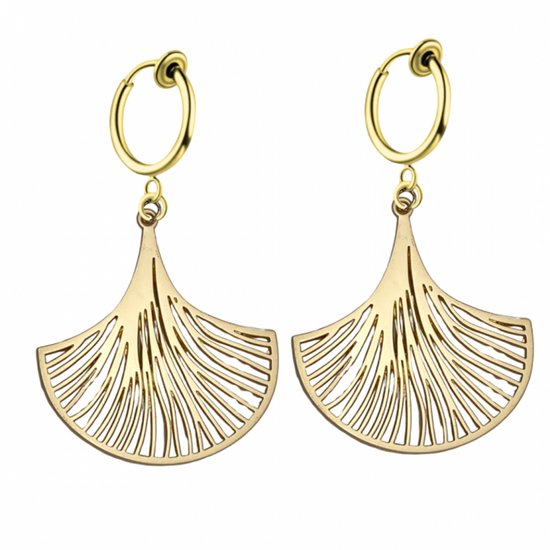 Klem oorbellen - goudkleurig - waaier - filigraan - geen gaatje- Charme Bijoux