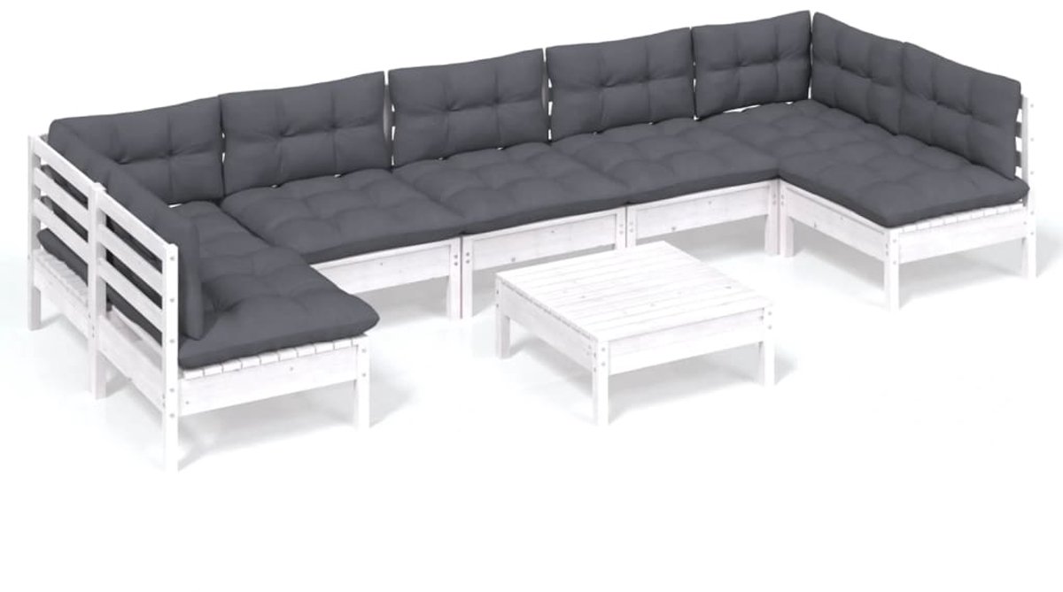 Massief grenenhouten loungeset in wit met kussens - Tuinmeubilair - The Living Store.