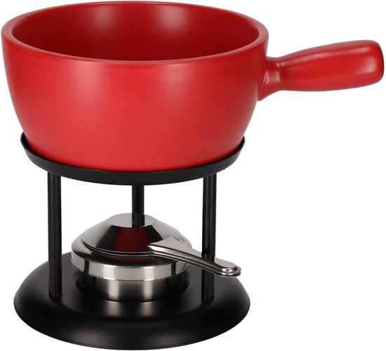 JENS Living Fondue Set Rood Large - Keramische Fondueset met Brander en 4 Vorkjes van JENS Living — afbeelding 4