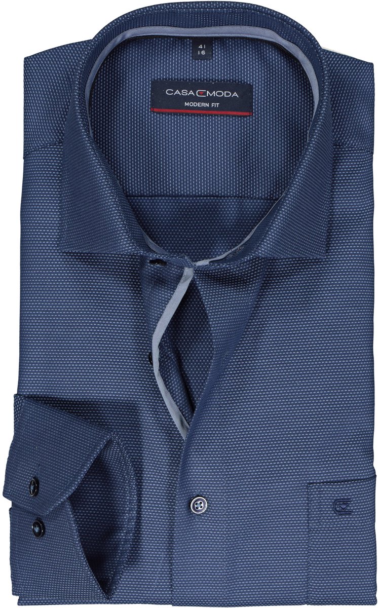 CASA MODA modern fit overhemd - dobby - blauw - Strijkvrij - Boordmaat: 42