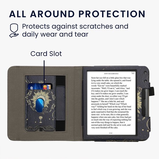 kwmobile e-reader hoesje geschikt voor Kobo Libra Colour hoes - E reader flip case van kunstleer - Ereader cover met stand - Tarotkaart design in donkerblauw / geel / zwart van Merkloos — afbeelding 5