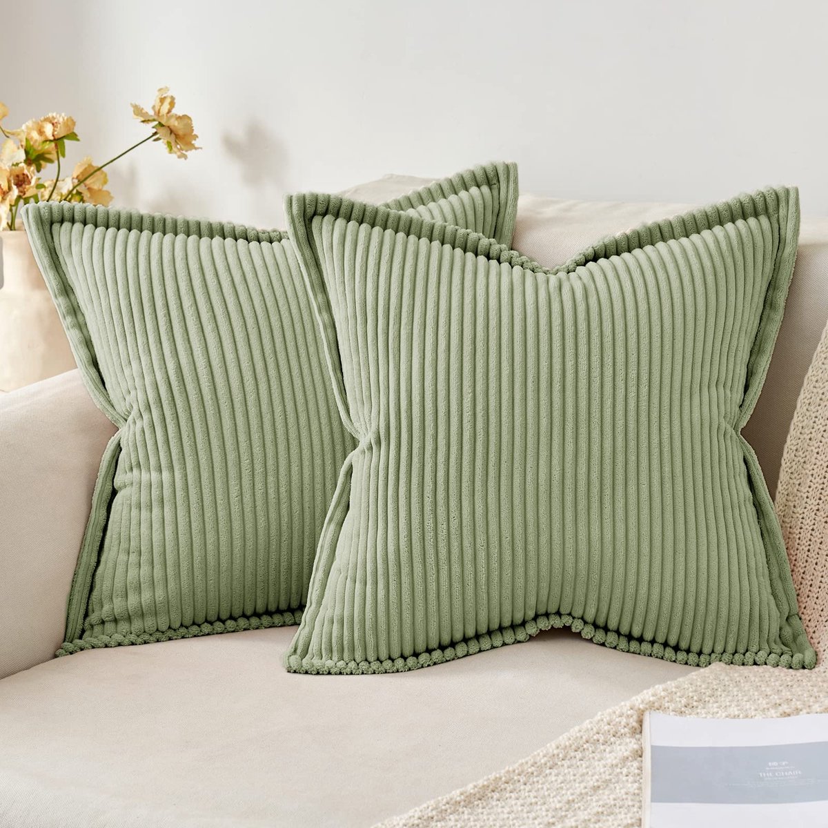 My Ninki ® Zachte Corduroy Kussenhoezen voor Sierlijke Interieurdecoratie, Set van 2, 50 x 50 cm groen