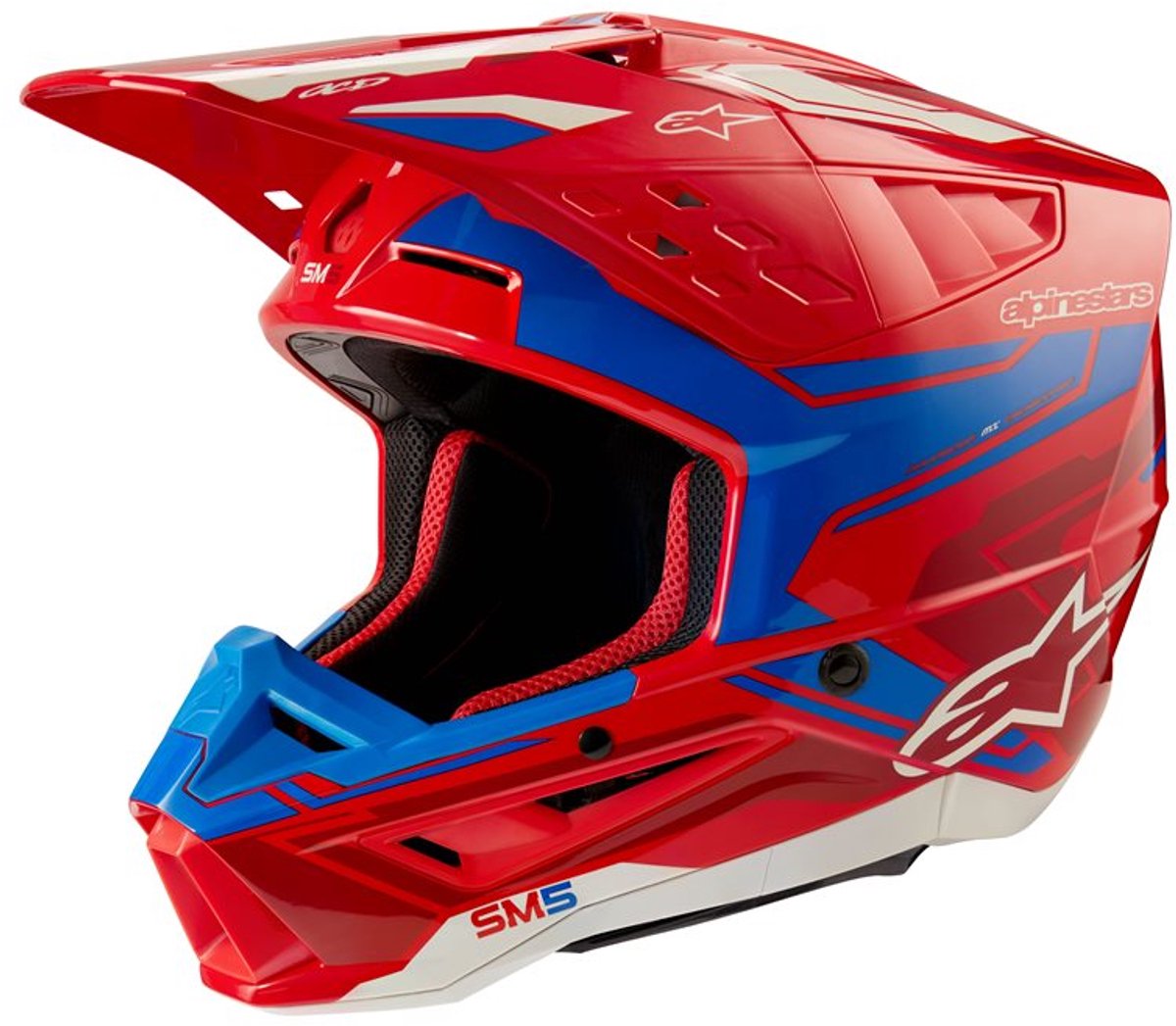 Alpinestars S-M5 Action 2 Helmet Ece 22.06 Bright Red Blue Glossy 2XL - Maat 2XL - Helm