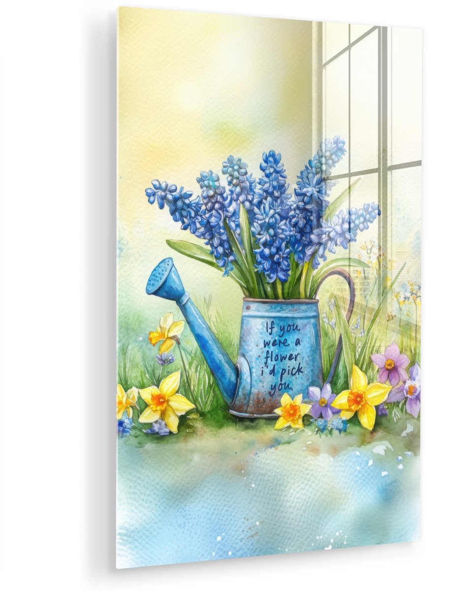 MuchoWow® Glasschilderij 80x120 cm - Schilderij acrylglas - Lavendelbloemen - Quote - Giet