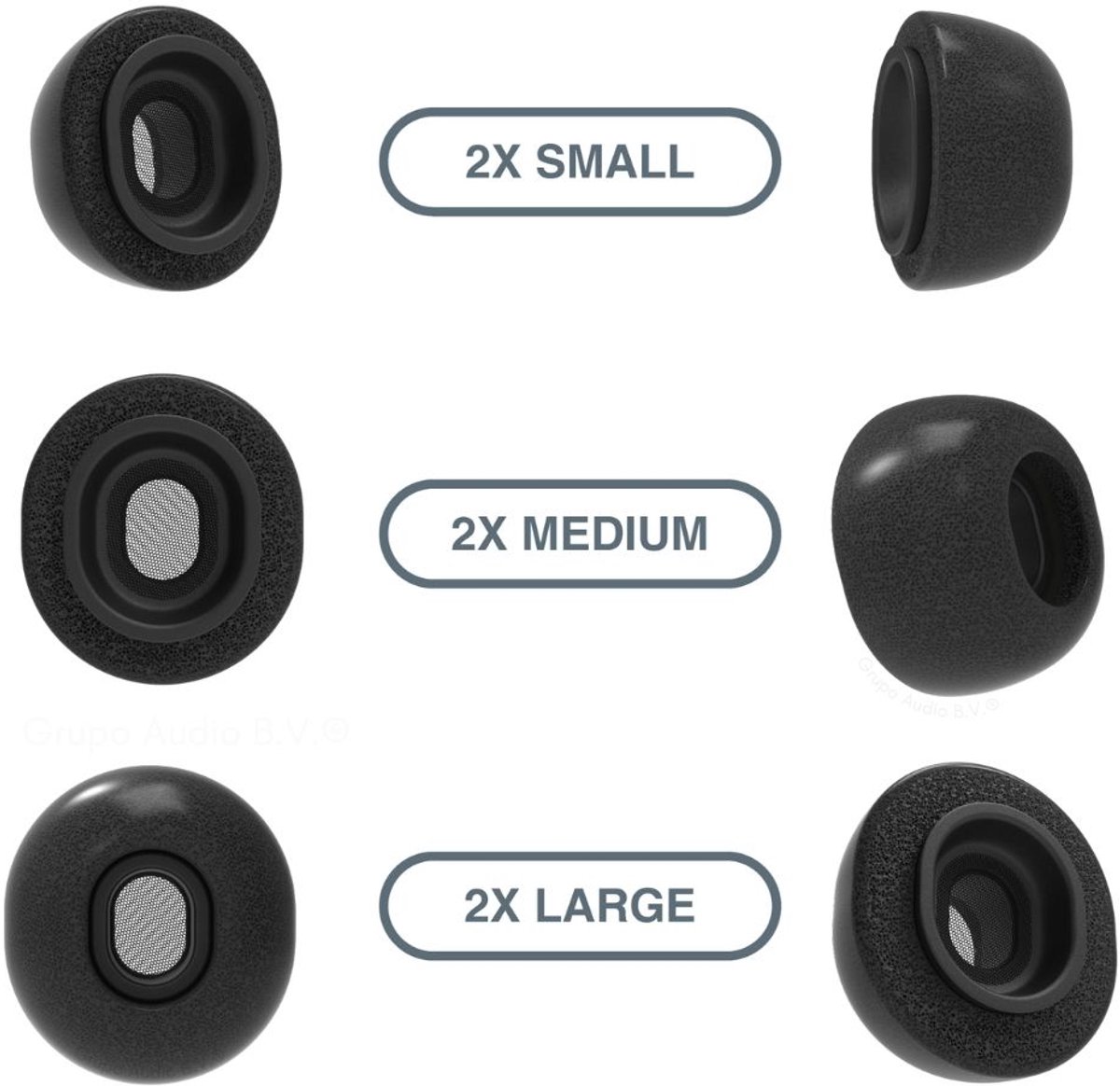 Foam eartips geschikt voor Airpods Pro (2) - zwart - 6× Mix (2×S + 2×M + 2×L) - zachte memory foam opzet oortjes - foamigo®