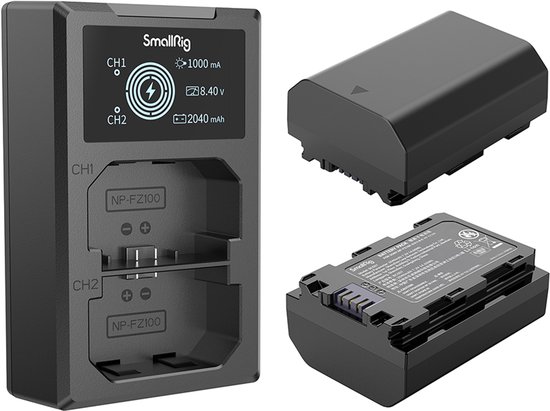 Sony NP-FZ100 Camera Batterijen 2040mAh Met USB-C Snellaad Dual Charger Kit SmallRig 3824B