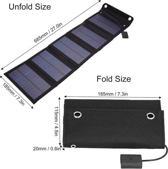 Zonnepaneel-5 borden-Zonnepanelen zijn opvouwbaar-Zonnecellen Oplaadbatterij -zonnepaneel powerbank-15W 5V USB zonnepaneel-zonnepanelen met stekker-zwart van Allpowers® — afbeelding 4
