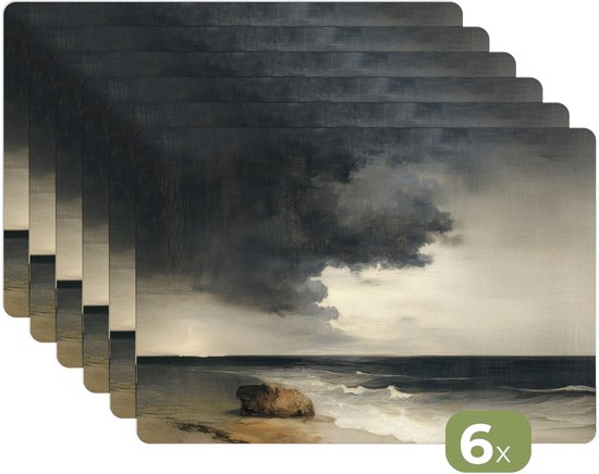 KitchenYeah© Placemats 6 stuks 45x30 cm Keuken Decoratie Placemats Afwasbaar Anti Slip Tafelmat Vinyl Onderlegger Eettafel - Duin - Zonsondergang - Horizon - Strand - Gras