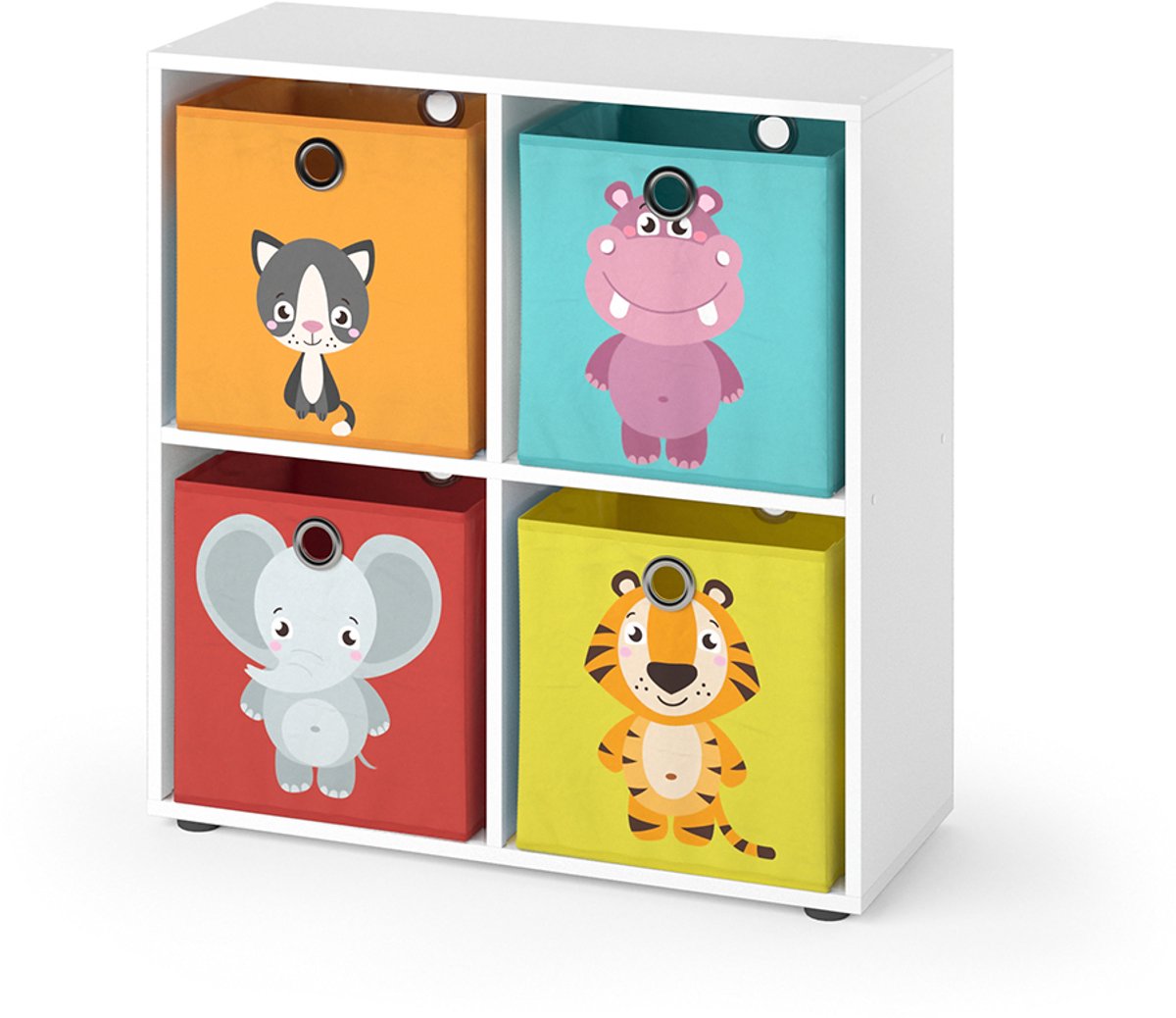 Vicco Tetra Kinderboekenkast – 72.6 x 72 cm met 4 vouwboxen (rood/geel) Wit