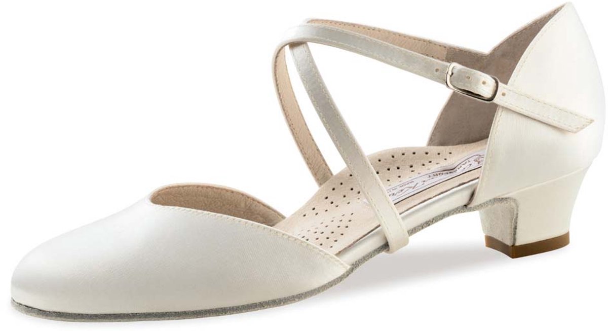 Werner Kern Felice Dansschoenen Dames met Suede Zool - Bruidsschoenen Wit Satijn - Lage hak 3,4 cm - Breed voetbed - Dichte Neus - Ballroom schoenen dames - Werner Kern Bridal - Wit - 44