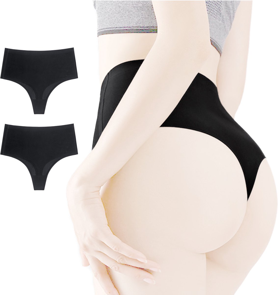 Somstyle High Waist String Dames Set - 3 Stuks - Maat XXL - Corrigerend Ondergoed - Naadloos & Zacht - Zwart