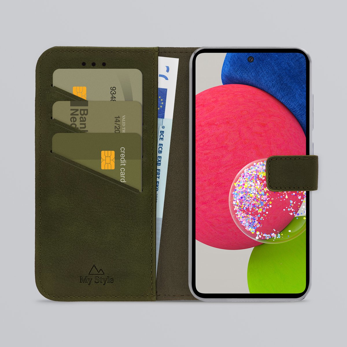 My Style Telefoonhoesje geschikt voor Samsung Galaxy A52s 5G Hoesje | My Style Flex Wallet Bookcase Portemonnee | Pasjeshouder voor 3 Pasjes | Telefoonhoesje voor Pinpas / OV Kaart / Rijbewijs - Forest Green | Groen