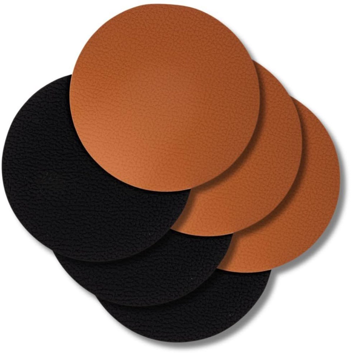 Cookinglife Onderzetters - Onderzetters voor Glazen - Onderleggers Coasters - Vegan Leer - Zwart/Cognac - Dubbelzijdig - 6 Stuks Ø 10 cm